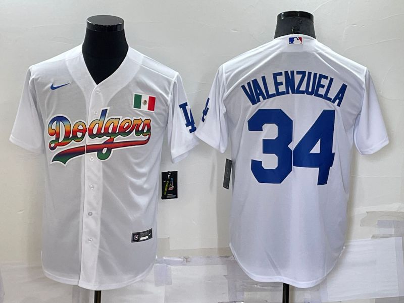 Men Los Angeles Dodgers 34 Valenzuela White rainbow Nike 2022 MLB Jersey